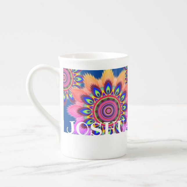 Personalisierte Knochen-China Tasse boho mandala (Links)