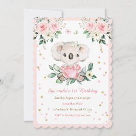 Personalisierte Koala Bear Girl 1. Geburtstag Einladung