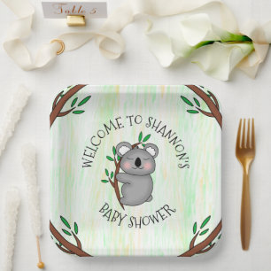 Personalisierte Koala Bear Themed Baby Dusche Pappteller