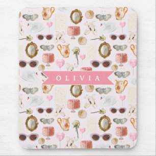 Personalisierte Kokette Rosa Vintage Weiblich Mousepad