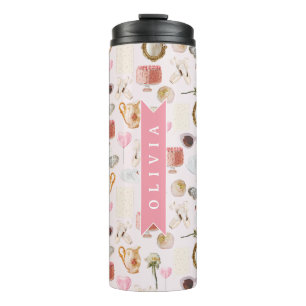 Personalisierte Kokette Rosa Vintage Weiblich Thermosbecher