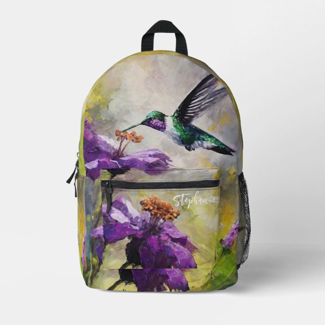 Personalisierte Kolibri-Schultasche, Natur Bedruckter Rucksack (Vorderseite)