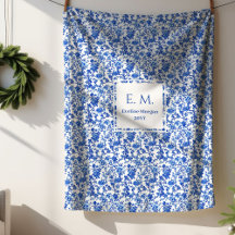 Personalisierte königsblaue Blumen-Toile-Decke