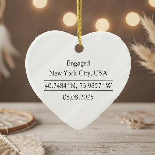 Personalisierte Koordinaten-Foto-Verlobung Keramik Ornament