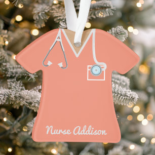 Personalisierte Korallen-Krankenschwester-Schurze Ornament