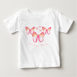 Personalisierte Korallenrosa Schmetterlinge Baby T-shirt