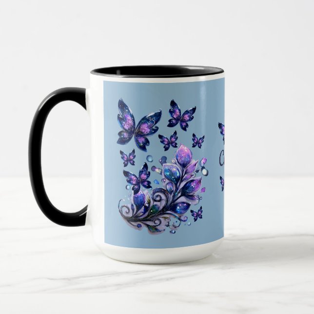 Personalisierte Kosmische Schmetterlinge Blau Tasse (Links)