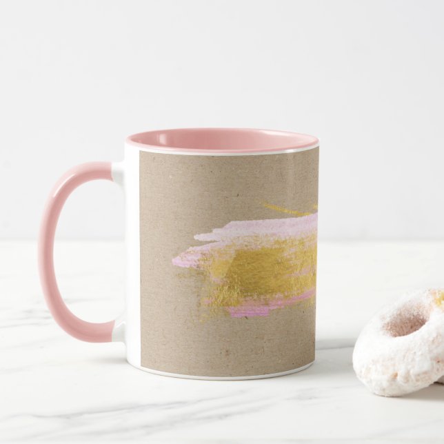 Personalisierte Kraft Gold Pink Brush Tasse (Mit Donut)
