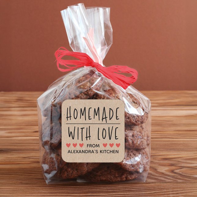 Personalisierte Kraft-Hütte mit Liebe Quadratischer Aufkleber (A cute Homemade with love sticker. Wonderful for Valentine's Day, or for any occasion.)