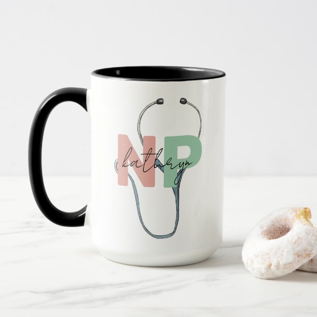 Personalisierte Krankenpfleger Retro NP Namensschi Tasse (Mit Donut)