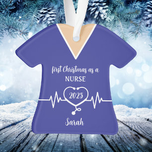 Personalisierte Krankenpflegerin blaue Arbeitsklei Ornament