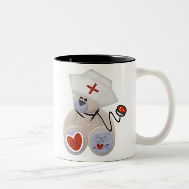 Personalisierte Krankenschwesterteddy-Bärn-Tasse Zweifarbige Tasse (Rechts)