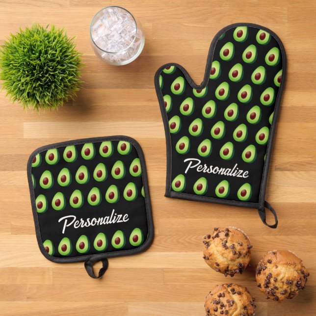Personalisierte Küche Ofenhandschuh & Topflappen-Set (Oben Unten)