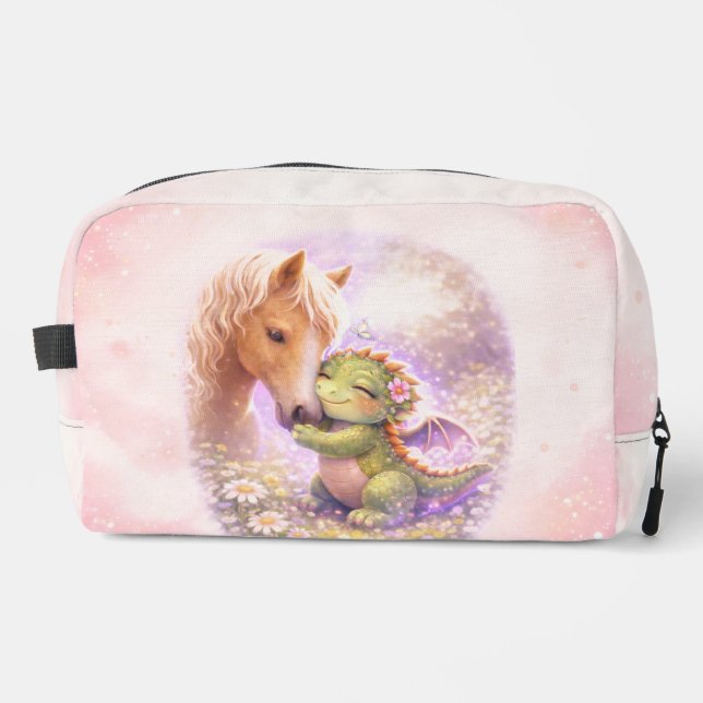 Personalisierte Kulturtasche mit süßem Drachen- un Waschbeutel (Vorderseite)