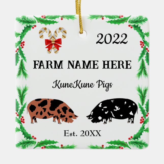 Personalisierte KuneKune Pig Farm Weihnachten #2 Keramikornament (Vorderseite)