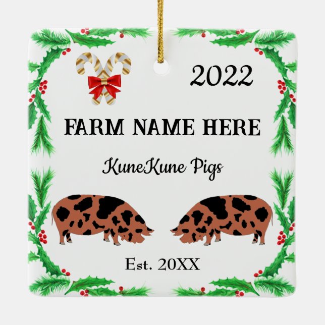 Personalisierte KuneKune Pig Farm Weihnachten Keramikornament (Rückseite)