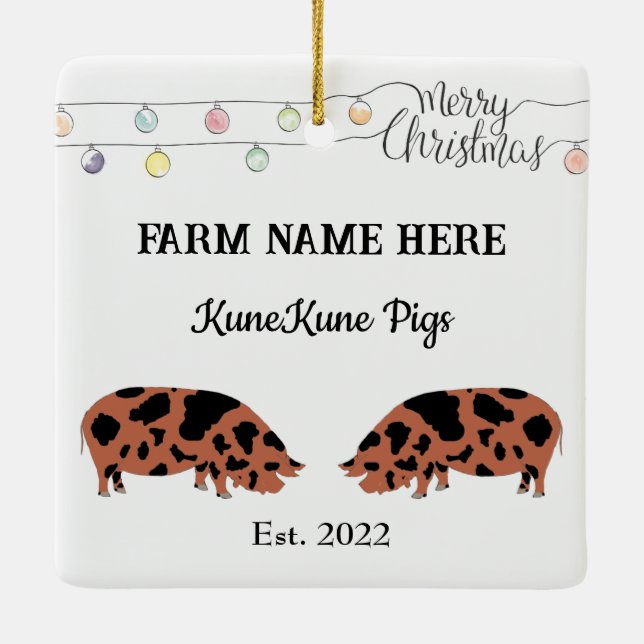 Personalisierte KuneKune Pig Farm Weißes Weihnacht Keramikornament (Rückseite)