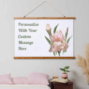 Personalisierte Kunst der rosa gekrausten Schwertl Wandteppich Mit Holzrahmen