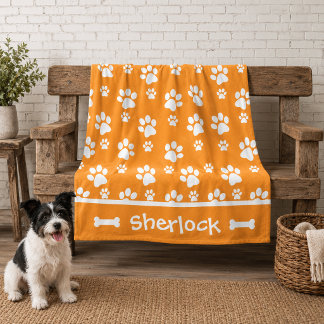Personalisierte Kuscheldecke für Hunde in Orange Fleecedecke