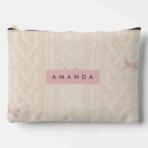 Personalisierte kuschelige Strickware mit rosa Ban Zubehörtasche