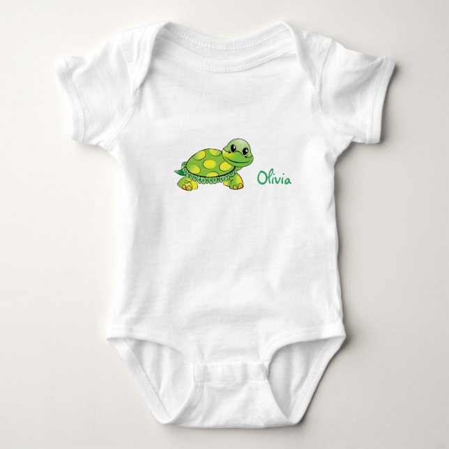 Personalisierte lächelnde Schildkröte Baby Strampler (Vorderseite)