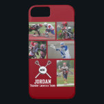Personalisierte Lacrosse Foto Collage Name Number Case-Mate iPhone Hülle<br><div class="desc">Dieses personalisierte iPhone-Gehäuse von Lacrosse enthält Ihre 5 Fotos, den Namen, die Nummer und den Teamnamen. Personalisieren Sie sich mit Action-Shots, einem Team-Foto, Turnieren-Fotos, etc. Ändern Sie einfach die Hintergrundfarbe zu Ihrem Team&#39;s-Farben - klicken Sie einfach auf anpassen und dann den kleinen Augentropfen. Die perfekte Collage für Fotos, die Highlights...</div>