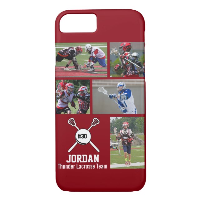 Personalisierte Lacrosse Foto Collage Name Number Case-Mate iPhone Hülle (Rückseite)