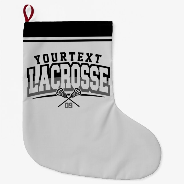 Personalisierte Lacrosse Player ADD-Teamnummer Großer Weihnachtsstrumpf (Vorderseite)