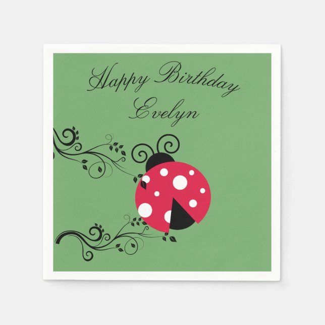 Personalisierte Lady Bug Paper Birthday Napkins Serviette (Vorderseite)