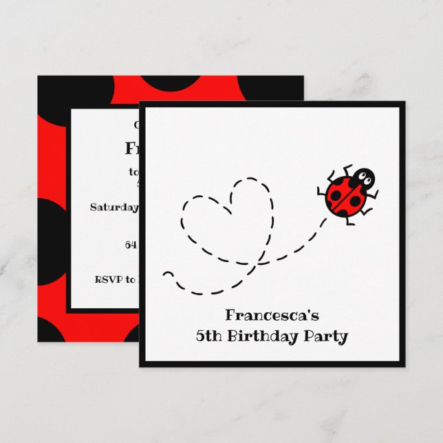 Personalisierte Ladybird Herzmuster Einladung (Vorne/Hinten)