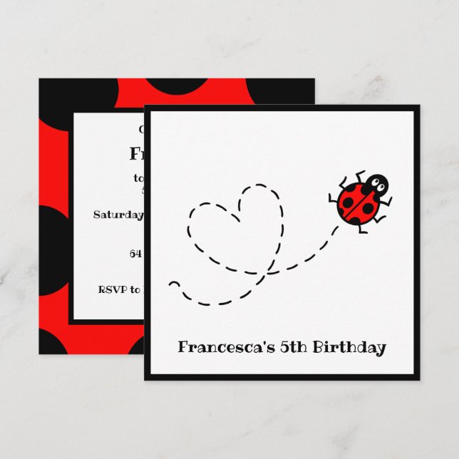Personalisierte Ladybird Herzmuster Einladung (Vorne/Hinten)