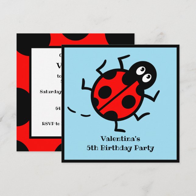 Personalisierte Ladybird-Muster Einladung (Vorne/Hinten)