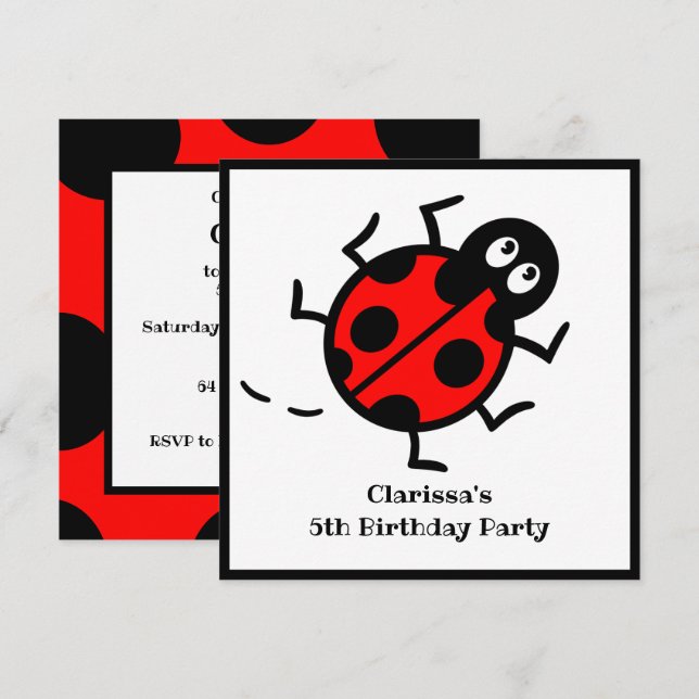 Personalisierte Ladybird-Muster Einladung (Vorne/Hinten)