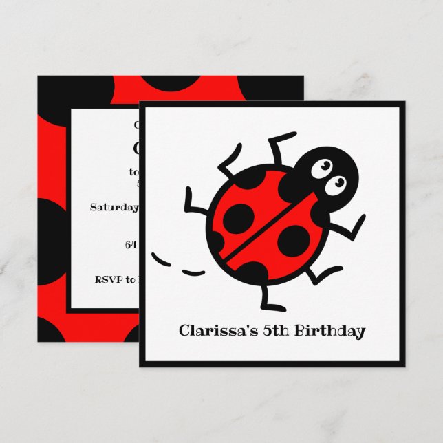 Personalisierte Ladybird-Muster Einladung (Vorne/Hinten)