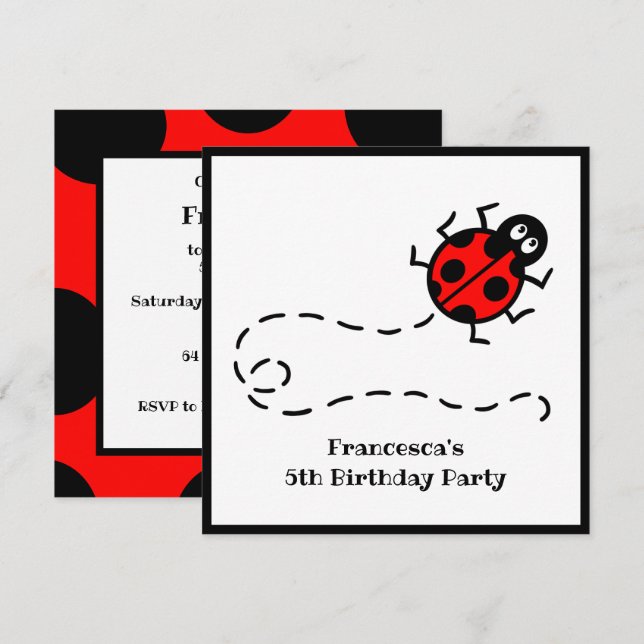 Personalisierte Ladybird-Muster Einladung (Vorne/Hinten)