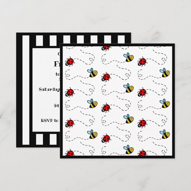 Personalisierte Ladybird und Hummel Einladung (Vorne/Hinten)