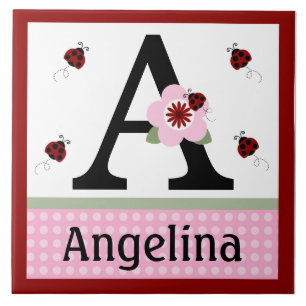 Personalisierte Ladybug & Blume 2 Buchstabennamens Fliese