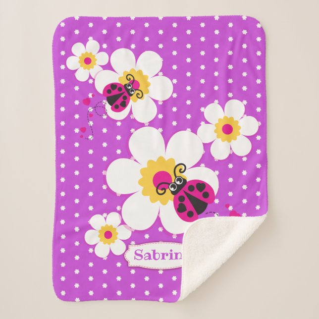 Personalisierte Ladybugs Ladyvögel rosa lila Sherpadecke (Vorderseite)