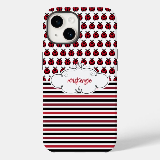 Personalisierte Ladybugs & Strips-Handy-Fall Case-Mate iPhone Hülle (Rückseite)