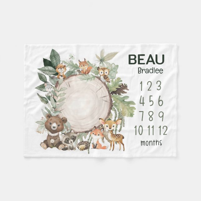 Personalisierte Landtiere Baby Milestone Leank Fleecedecke (Vorderseite (Horizontal))