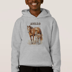 Personalisierte Landtiere "Hello" Baby Horse Hood Hoodie