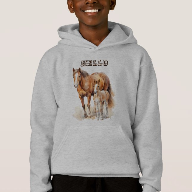 Personalisierte Landtiere "Hello" Baby Horse Hood Hoodie (Vorderseite)