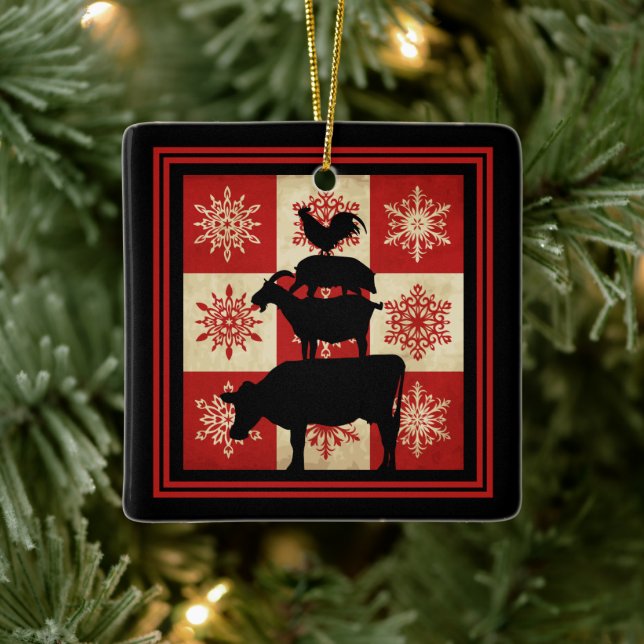 Personalisierte Landtiere Weihnachten Keramikornament (Baum)