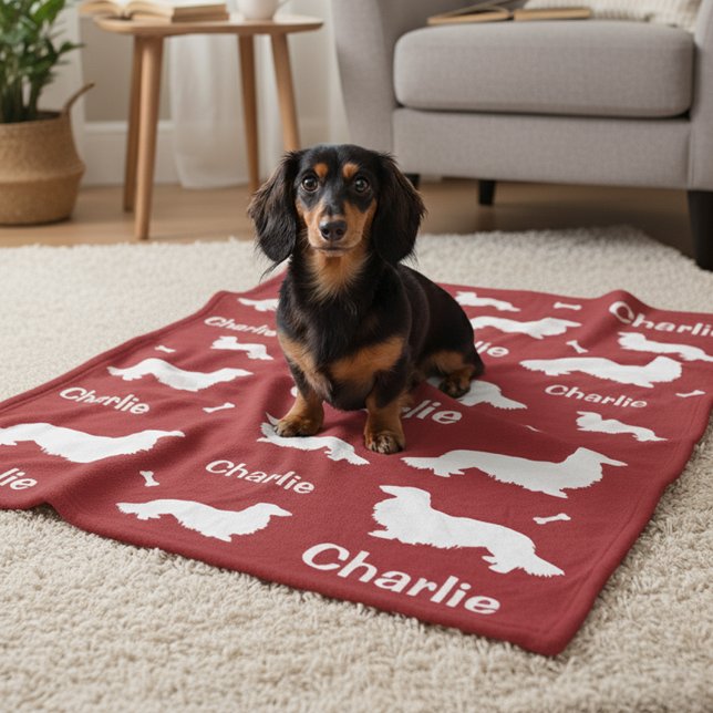 Personalisierte Langhaar Dackel Red Dog Blanket Fleecedecke (Wiener dog Memorial Gift for dachshund parents)