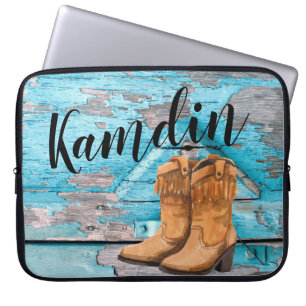 Personalisierte Laptoptasche Blaue Holzscheunentür Laptopschutzhülle