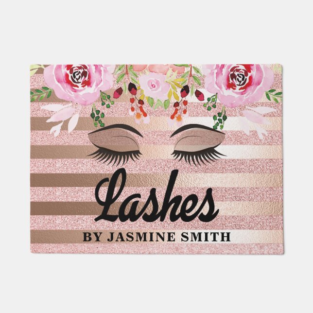 Personalisierte Lashes Rose Gold Glitzer Fußmatte (Vorderseite)