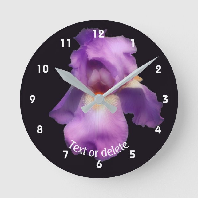 Personalisierte Lavendel-Bartirisblüte   Runde Wanduhr (Vorderseite)