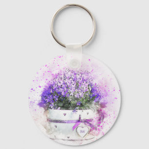 Personalisierte Lavendel-Blume Feminine Schlüsselanhänger