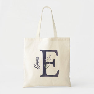 Personalisierte Lavendel-Blumen-E-Monogramm-Tasche Tragetasche