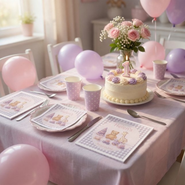 Personalisierte Lavendel-Gingham-Baby-Shower-Servi Serviette (Von Creator hochgeladen)
